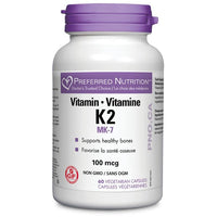 Thumbnail for Preferred Nutrition Vitamin K2 100 mcg 60 Veg Capsules - Nutrition Plus