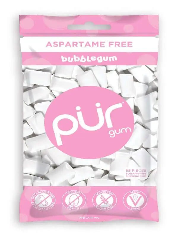 Pur Gum Sugar-Free BubbleGum Bag 77 Grams, 55 Pieces - Nutrition Plus