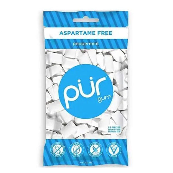 Pur Gum Sugar-Free Peppermint Gum Bag 77 Grams, 55 Pieces - Nutrition Plus