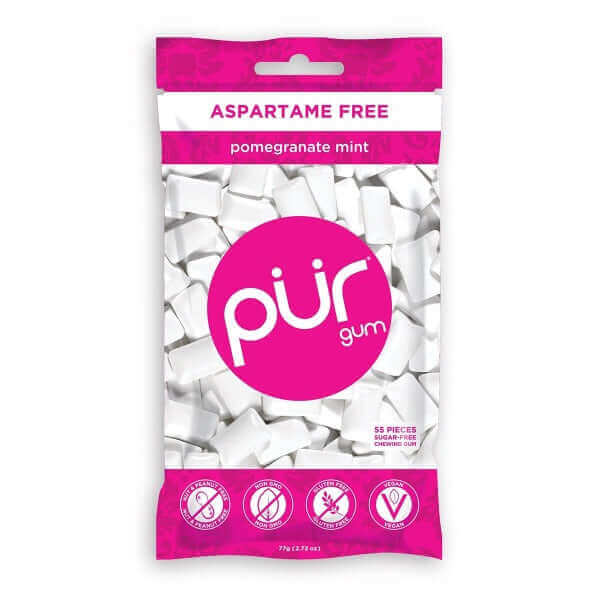 Pur Gum Sugar-Free Pomegranate Gum Bag 77 Grams, 55 Pieces - Nutrition Plus