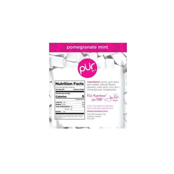 Pur Gum Sugar-Free Pomegranate Gum Bag 77 Grams, 55 Pieces - Nutrition Plus