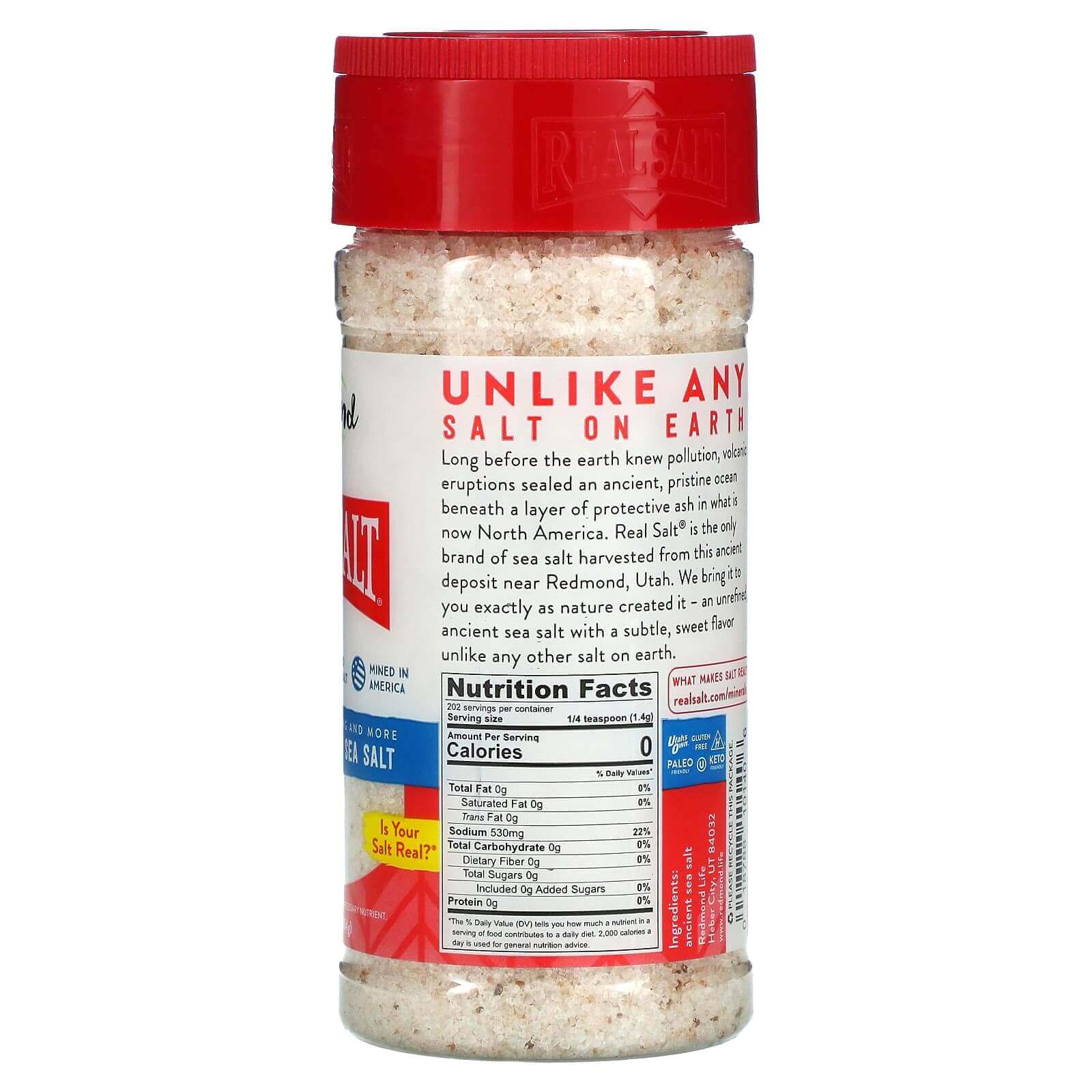 Redmond Real Salt Kosher Sea Salt Shaker 227 Grams - Nutrition Plus