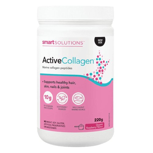 Smart Solutions Active Collagen, Marine Collagen Peptides 220 Grams Raspberry Flavour - Nutrition Plus