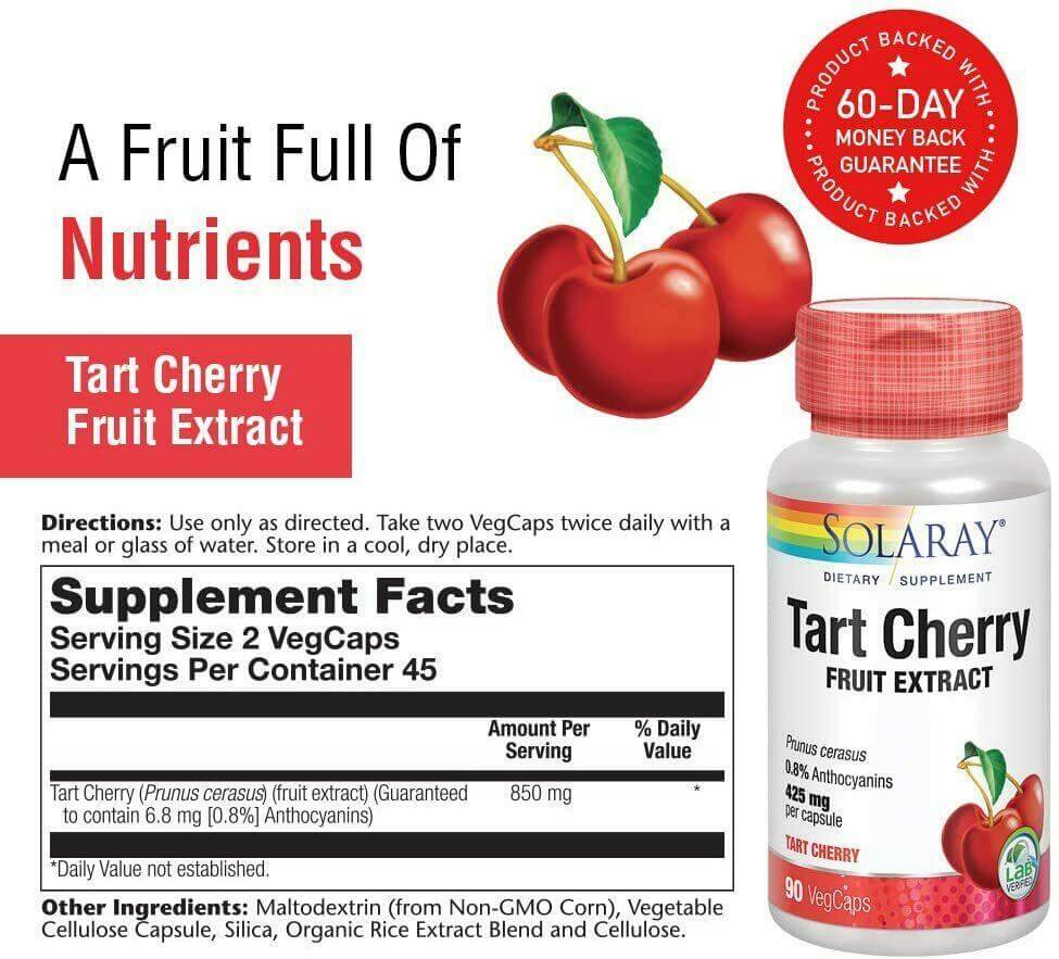 Solaray Tart Cherry Fruit Extract 425mg 90 Veg Capsules - Nutrition Plus