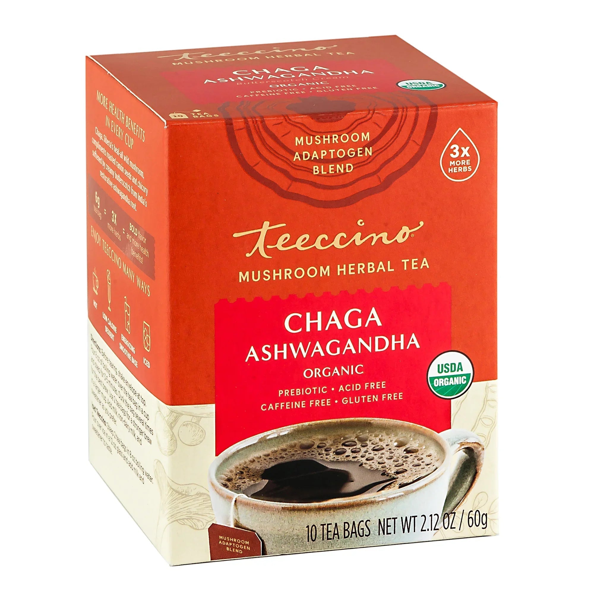 Teeccino Chaga Ashwagandha Butterscotch Cream Mushroom Herbal Tea - Nutrition Plus