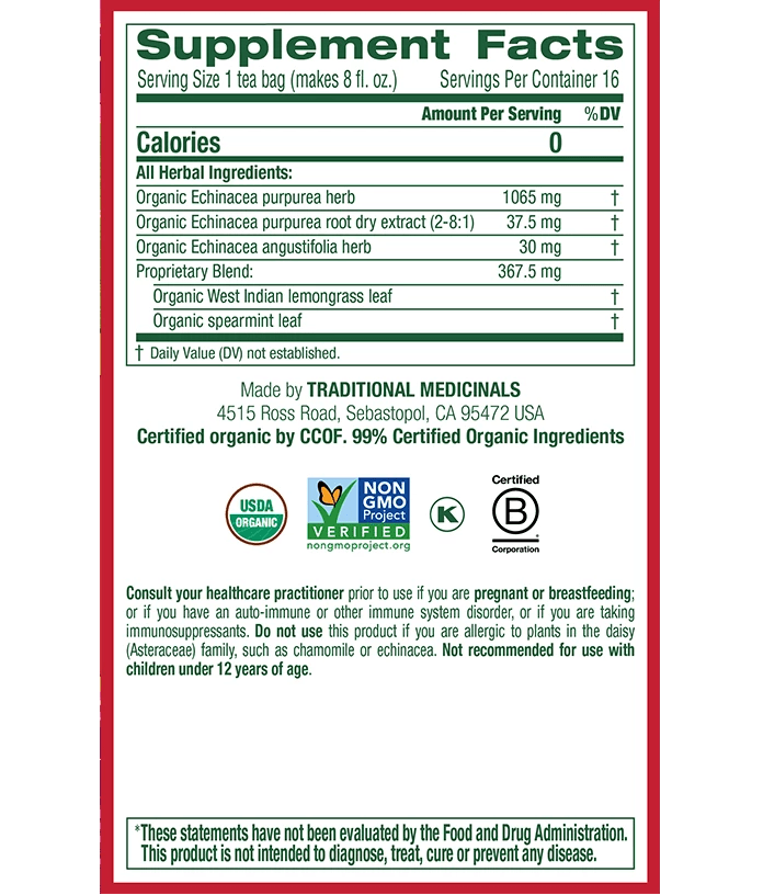 Traditional Medicinals - Organic Echinacea Plus® Tea, 16 Bags - Nutrition Plus