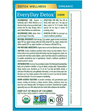 Traditional Medicinals - Organic EverDay Detox Lemon Tea, 16 Bags - Nutrition Plus