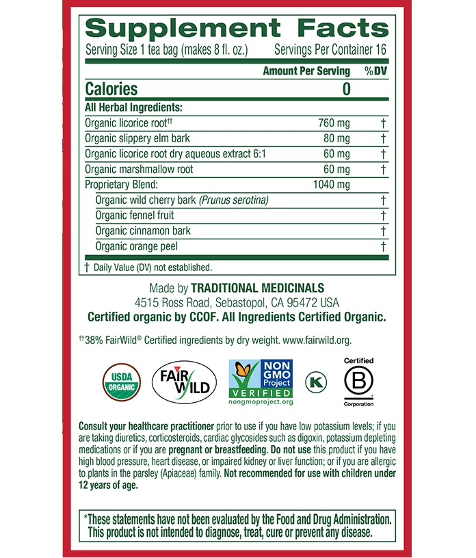 Traditional Medicinals - Organic Throat Coat® Tea, 16 Bags - Nutrition Plus