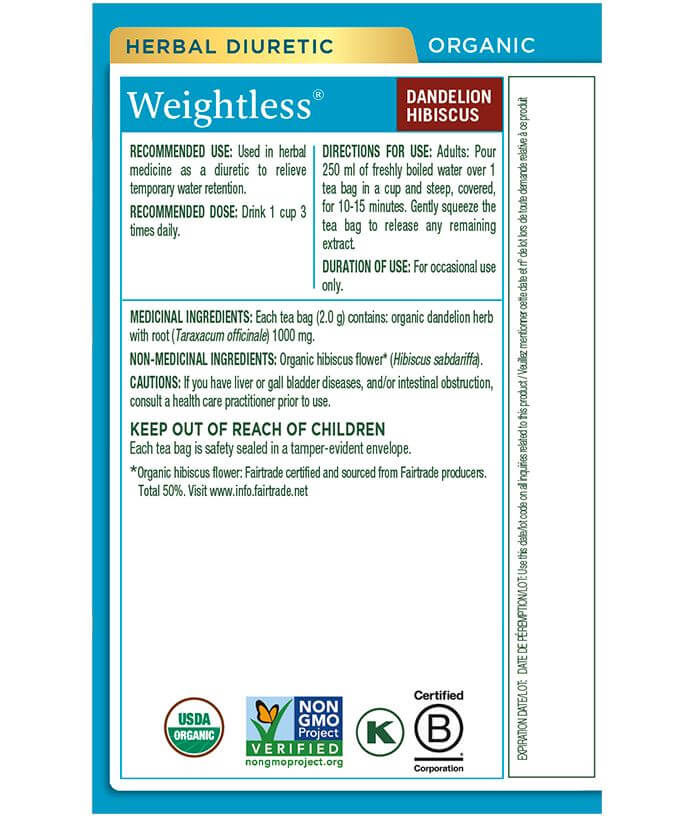 Traditional Medicinals - Organic Weightless® Dandelion Hibiscus Tea, 16 Bags - Nutrition Plus