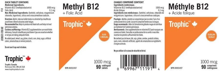 Trophic B12 1,000 mcg Sublingual Tablets - Nutrition Plus