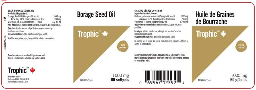 Trophic Borage Seed Oil 60 Softgels - Nutrition Plus
