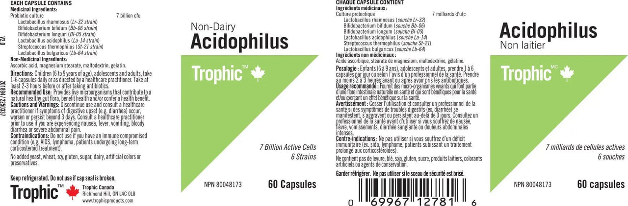 Trophic Non-Dairy Acidophilus 7 Billion 60 Capsules - Nutrition Plus