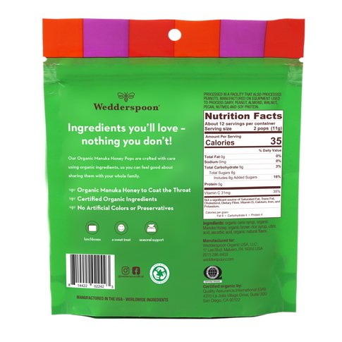 Wedderspoon Organic Manuka Honey Pops - Variety Bag - Nutrition Plus